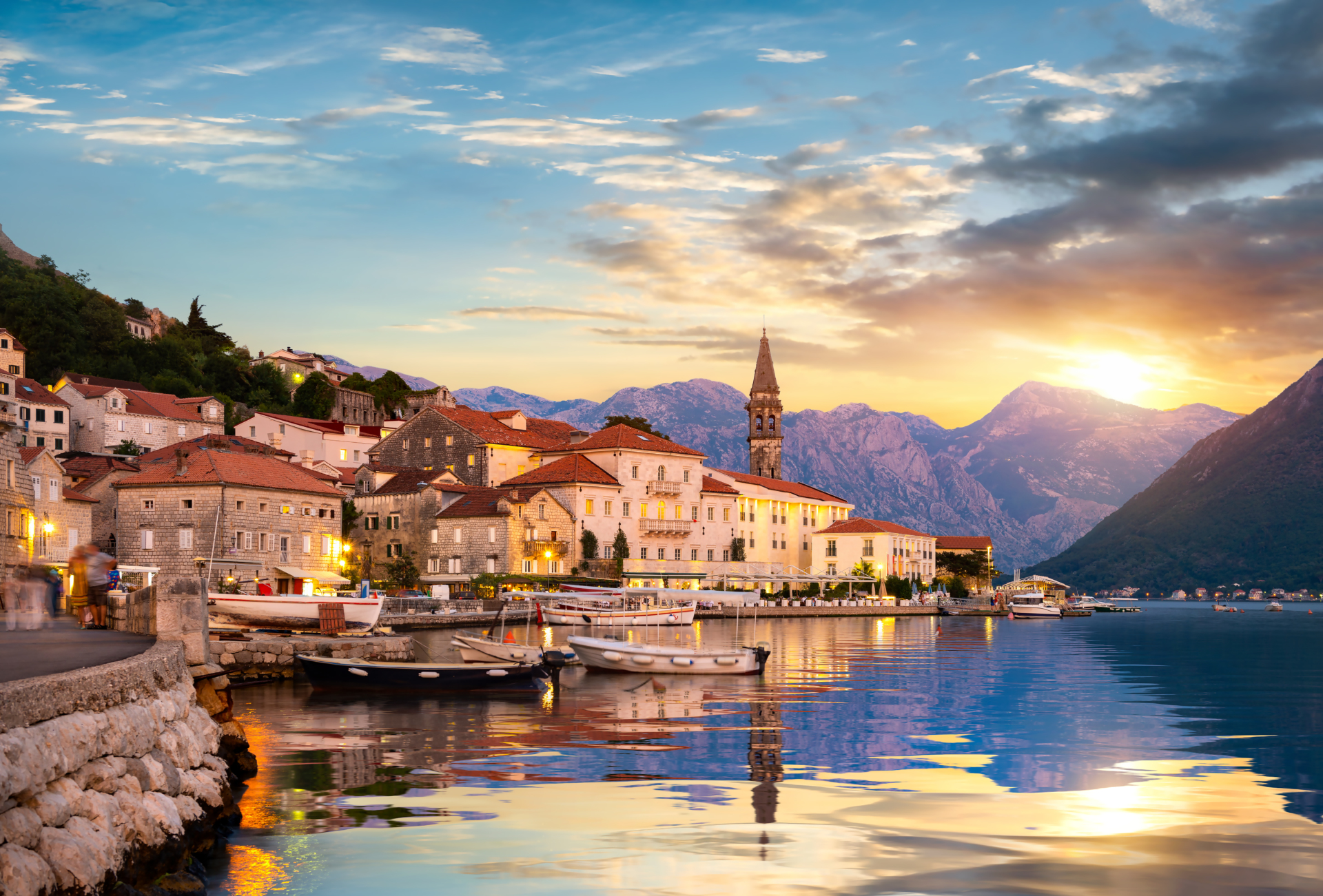 Perast coucher de soleil